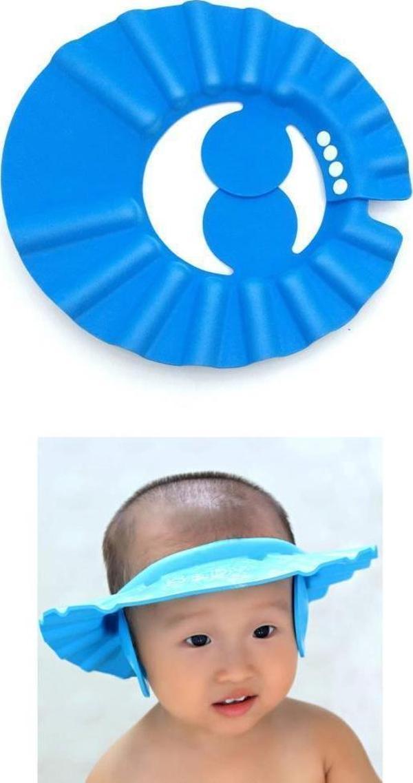Bebek Banyo Şapkası Düğmeli Kulaklıklı Mavi - Image 1