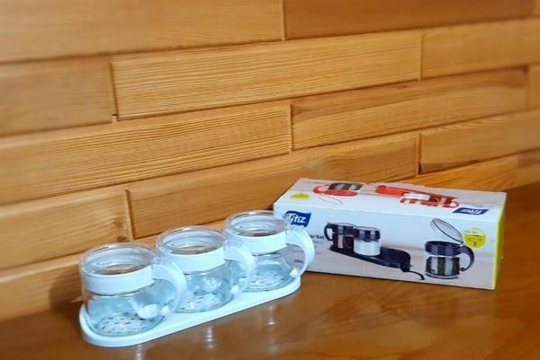  Stantlı 3lü Set Kaşıklı Baharatlık Set 3'lü Şekerlik Beyaz  - Image 1