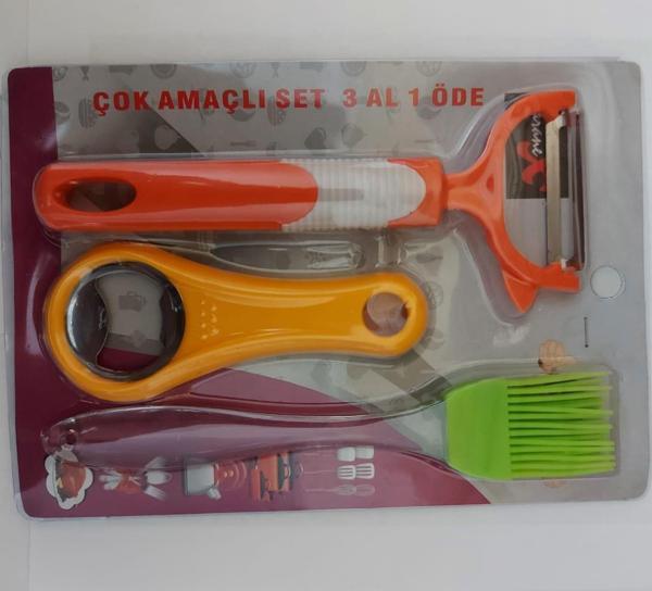 3 Parça Kapak Açıcı Yumurta Fırçası Ve Soyacak Set Mutfak Gereci - Image 1