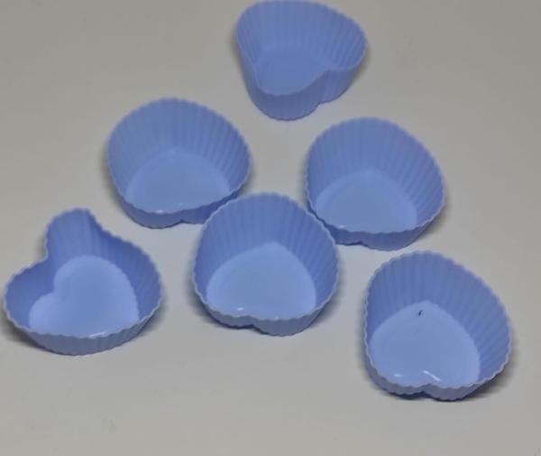 6'lı Kalp Desenli Slikon Kek Kapsülü Yapışmaz Mini Tart Kek Kapsülü Muffin Ekler Kalıbı Mavi - Image 1