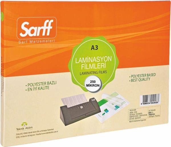 Sarff 250 Mikron Parlak A3 PVC Laminasyon Filmi (50 li Paket) - Image 1
