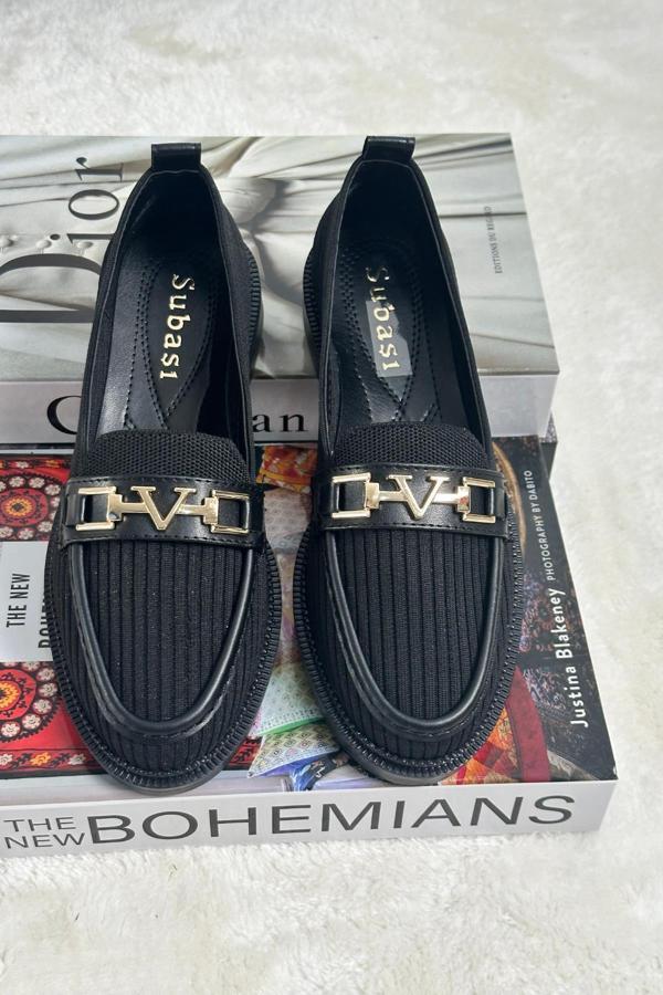 Muggo WİNCE Garantili Triko Metal Tokalı Kadın Loafer Günlük Ayakkabı - Image 1
