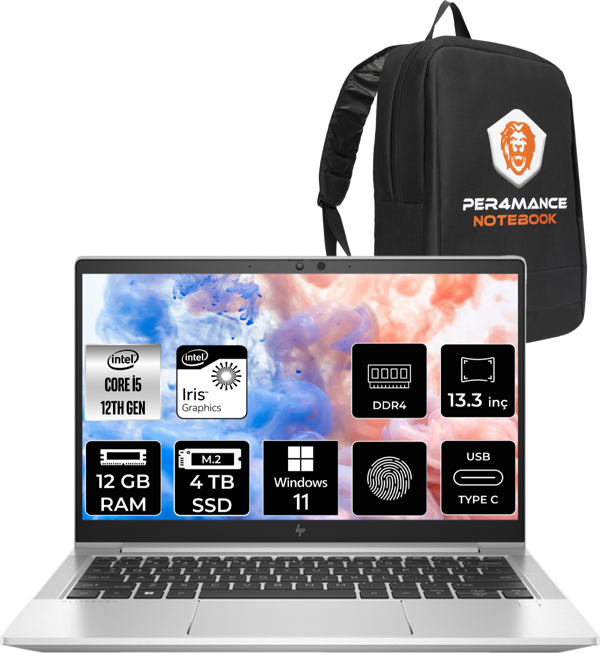 Hp Elitebook 630 G9 İ5 1235U 12Gb Ram 4Tb Ssd 13.3'' Fhd W11Pro 6S6Y3Ea & Per4 Çanta  - Image 1