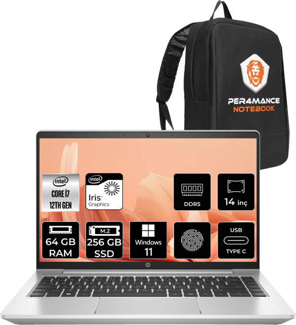 Hp Probook 440 G9 İ7 1255U 64Gb Ram 256Gb Ssd 14'' Fhd W11Home 5Y3Z3Ea & Per4 Çanta  - Image 1