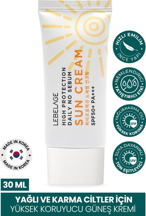 Lebelage Yağlı Ve Karma Ciltler Için Yüksek Koruyucu Güneş Kremi No Sebum Sun Cream 30 ml Spf50 Pa - Image 1