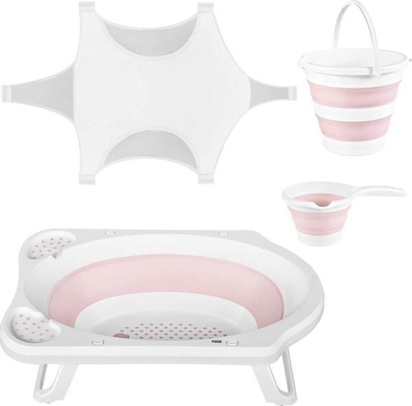 Freebebek Katlanır Bebek Yıkama Banyo Seti 4 Parça / Pembe - Image 1