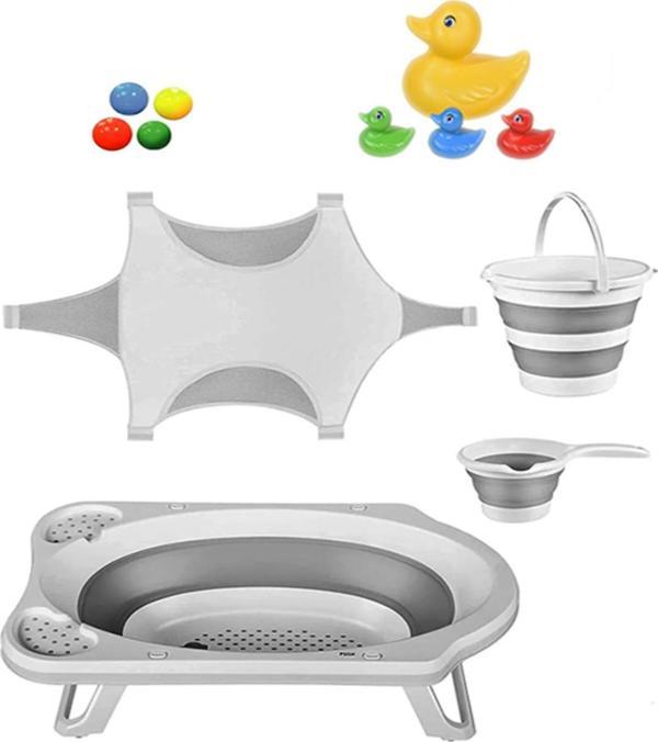 Freebebek Katlanır Bebek Yıkama Banyo Seti 6 Parça / Gri - Image 1