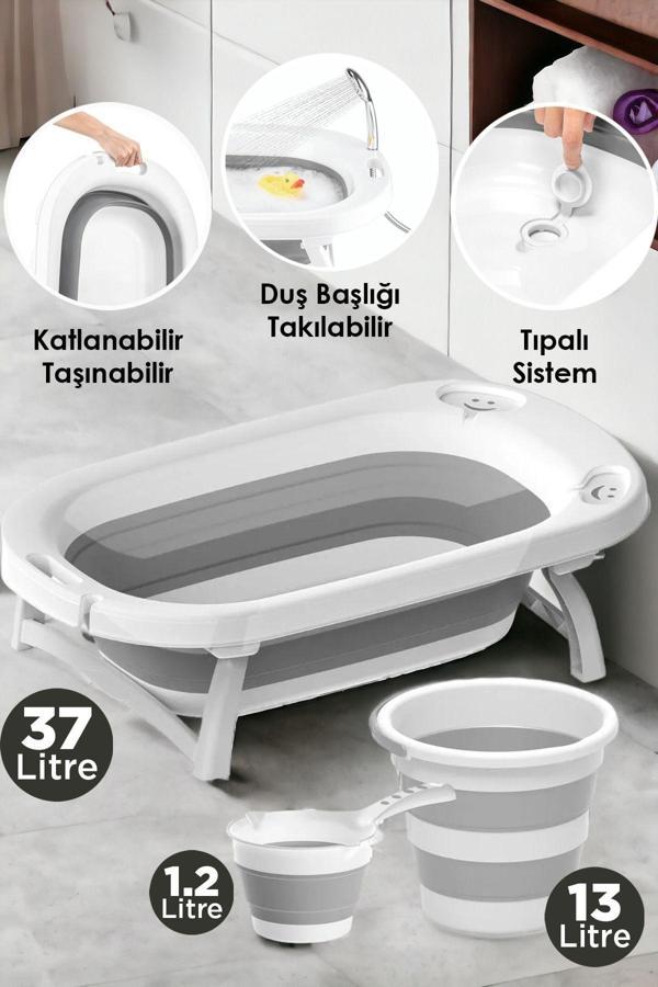 Toptanpro Katlanır 3'lü Bebek Çocuk Yıkama Küvet - Kova - Maşrapa Seti Büyük Boy Banyo Seti - Image 1