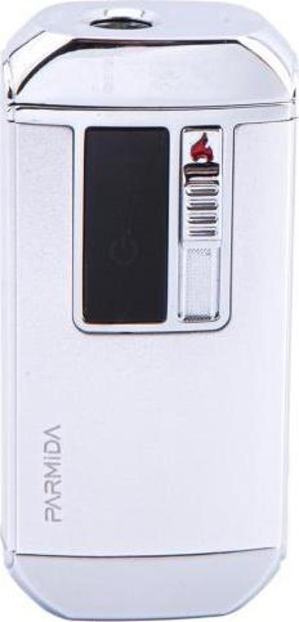 Parmida Gümüş Multifonksiyonel Çakmak (Tek Torch Pürmüz Puro Çakmağı, Elektrikli Çakmak, Powerbank, El Feneri) - Image 1