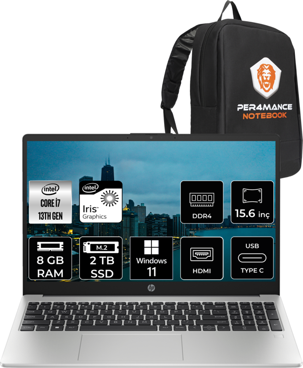 Hp 250 G10 Intel Core İ7 1355U 8Gb Ram 2Tb Ssd 15.6'' Fhd W11Pro 8A541Ea & Per4 Çanta - Image 1