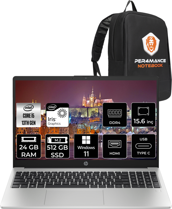 Hp 250 G10 Intel Core İ5 1335U 24Gb Ram 512Gb Ssd 15.6'' Fhd W11Home 8A538Ea & Per4 Çanta  - Image 1