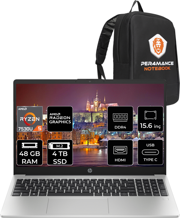 Hp 255 G10 Ryzen 5 7530U 48Gb Ram 4Tb Ssd 15.6'' Fhd Fdos 8A547Ea & Per4 Çanta - Image 1
