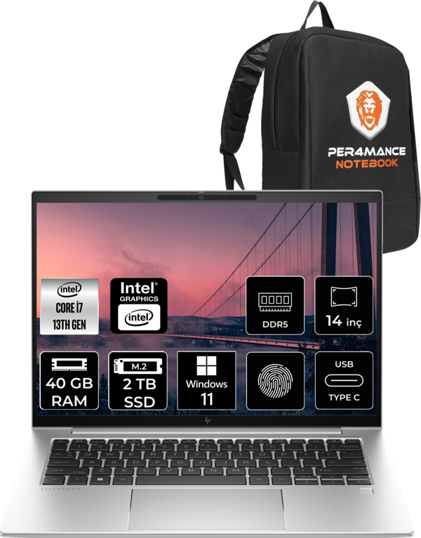 Hp Elitebook 840 G10 İ7-1355U 40Gb Ram 2Tb Ssd 14'' Wuxga W11Pro 81A16Ea & Per4 Çanta - Image 1