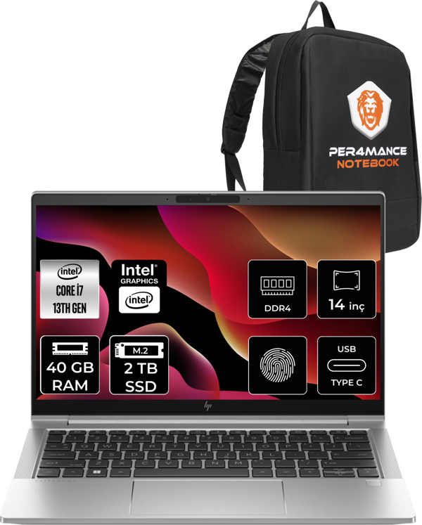 Hp Elitebook 640 G10 İ7-1355U 40Gb Ram 2Tb Ssd 14'' Fhd Fdos 8A571Ea & Per4 Çanta - Image 1