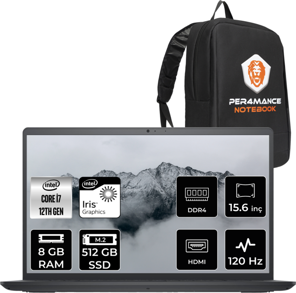 Dell Inspiron 3520 İ7 1255U 8Gb Ram 512Gb Ssd 15.6'' Fhd Fdos I35201013U & Per4 Çanta - Image 1