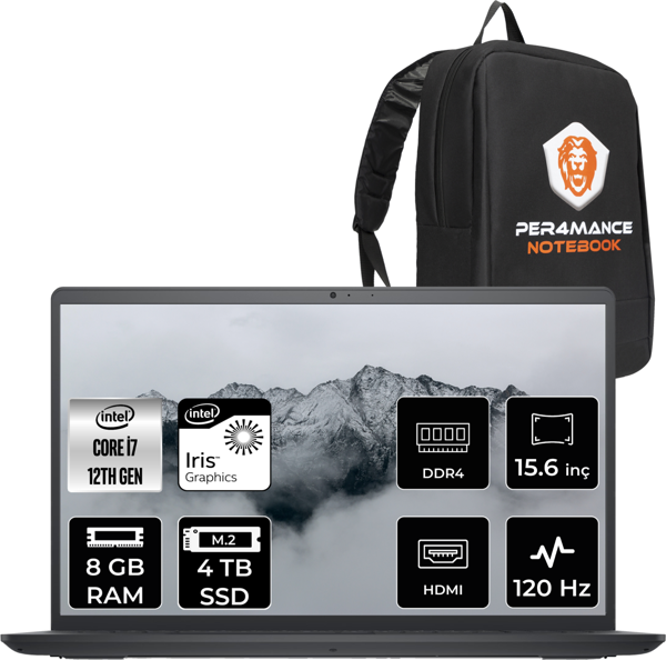 Dell Inspiron 3520 İ7 1255U 8Gb Ram 4Tb Ssd 15.6'' Fhd Fdos I35201013U & Per4 Çanta - Image 1