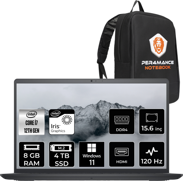 Dell Inspiron 3520 İ7 1255U 8Gb Ram 4Tb Ssd 15.6'' Fhd W11Pro I35201013U & Per4 Çanta - Image 1