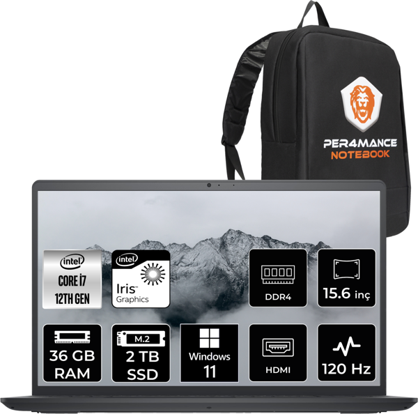 Dell Inspiron 3520 İ7 1255U 36Gb Ram 2Tb Ssd 15.6'' Fhd W11Pro I35201013U & Per4 Çanta - Image 1