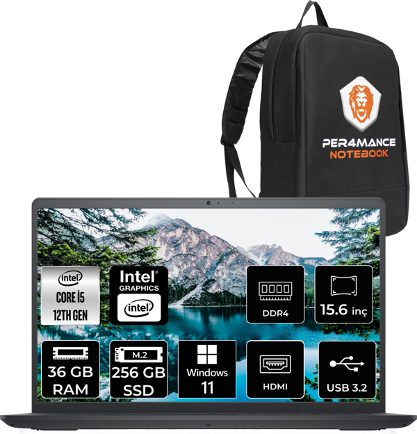 Dell Inspiron 15 3520 İ5 1235U 36Gb Ram 256Gb Ssd 15.6'' Fhd W11Pro I352024052009U & Per4 Çanta - Image 1