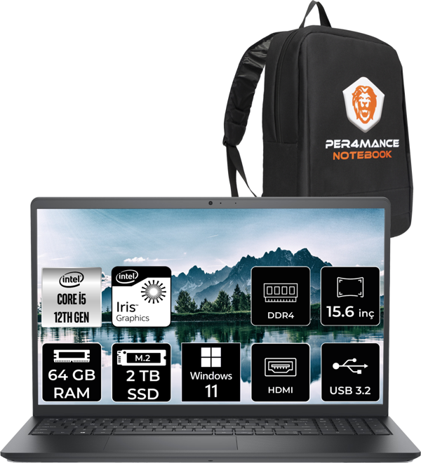 Dell Vostro 3520 İ5 1235U 64Gb Ram 2Tb Ssd 15.6'' Fhd W11Pro N1605Pvnb3520 & Per4 Çanta - Image 1
