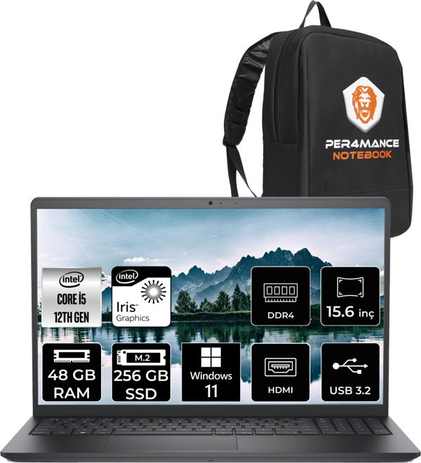 Dell Vostro 3520 İ5 1235U 48Gb Ram 256Gb Ssd 15.6'' Fhd W11Pro N5315Pvnb3520U & Per4 Çanta - Image 1