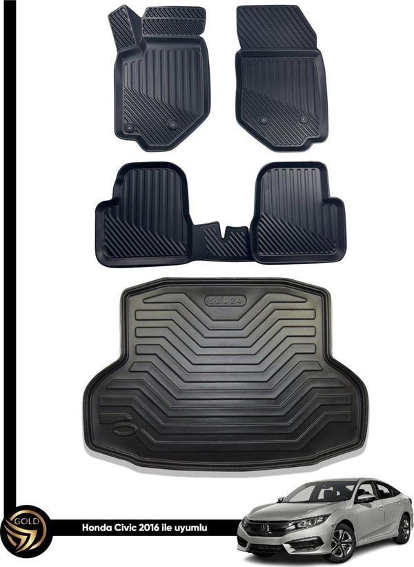 Honda Civic 3D Havuzlu Paspas Sedan 2016-2020 + Bagaj Havuzu İkili Set - Image 1