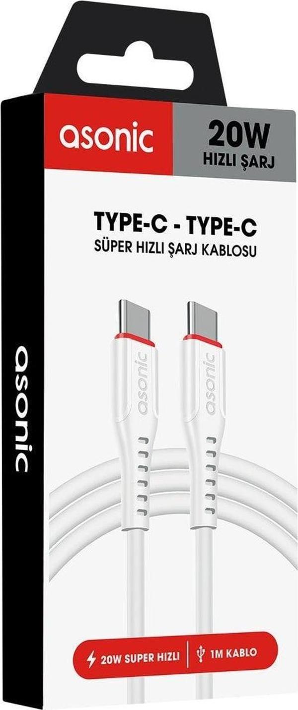As-X706 1Mt 20W Type-C To Type-C Hızlı Beyaz Data + Sarj Kablosu - Image 1