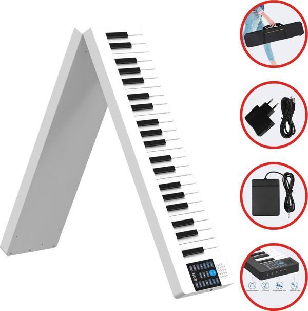 Jwin JDP-8800 Katlanabilir Tuş Hassasiyetli Bluetooth + Şarjlı Piyano - Beyaz - Image 1