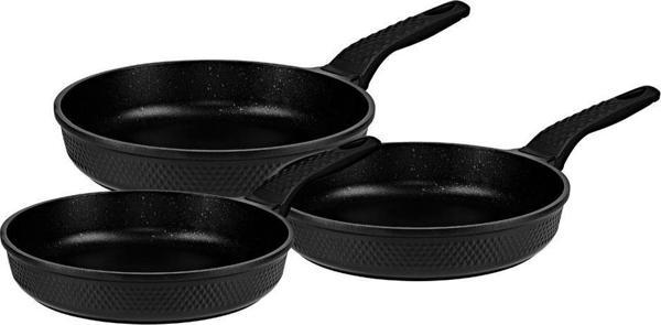 OMS 3737 Fry Pan Döküm Granit 3 Parça Tava Seti Siyah (20-24-28 cm) - Image 1