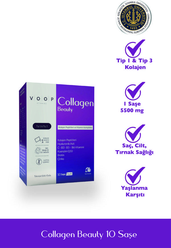 Voop Collagen Beauty Tip 1 Ve Tip 3 5500 Mg Nar Aromalı Hyaluronic Asit+q10+biotin+çinko 10 Saşe 10x7 Gr - Image 1