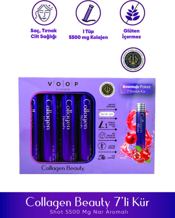 Voop Collagen Tip 1 Ve Tip 3 5500 Mg Nar Aromalı Hyaluronic Asit+ Q10+Biotin+ Çinko One Shot 7x40 ml - Image 1