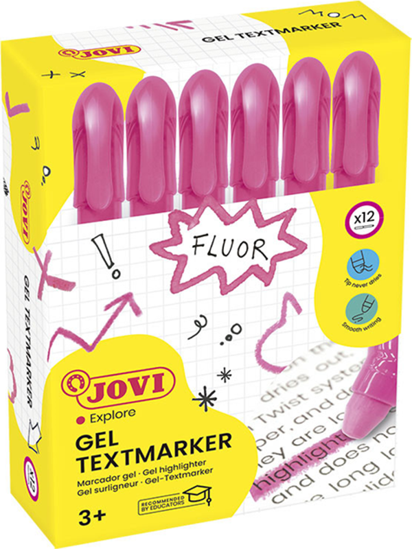 JOVI 1816 JEL STİK FOSFORLU KALEM PEMBE - 12'Lİ KUTU - Image 1
