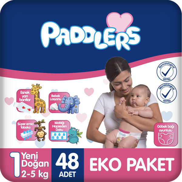 Paddlers Bebek Bezi 1 Numara Yenidoğan 48 Adet (2-5 Kg) Eko Paket - Image 1