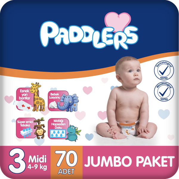 Paddlers Bebek bezi 3 Numara Midi 70 Adet (4-9 Kg) Jumbo Paket - Image 1