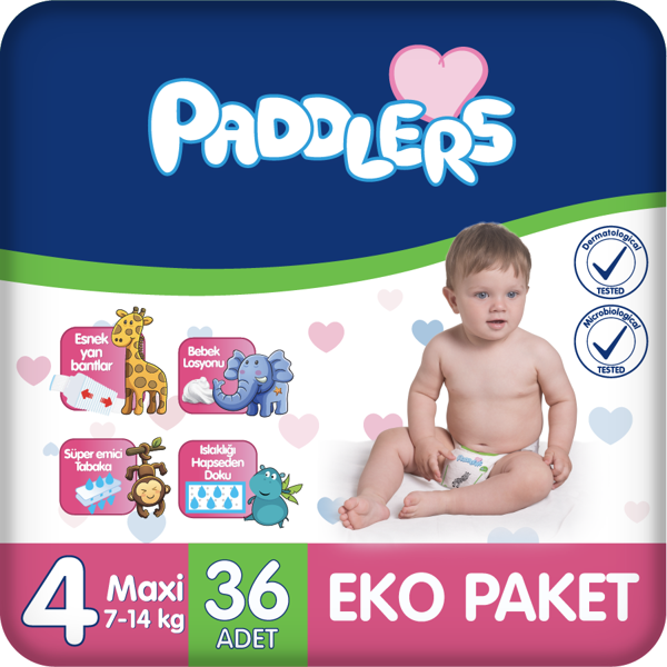 Paddlers Bebek Bezi 4 Numara Maxi 36 Adet (7-14 Kg) Eko Paket - Image 1