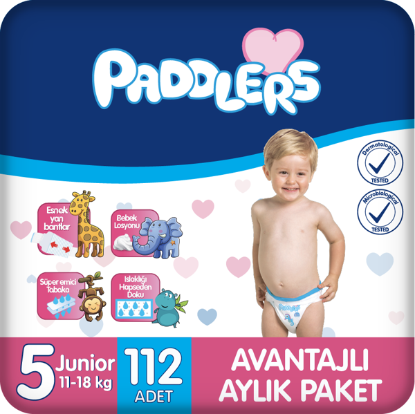 Paddlers Bebek Bezi 5 Numara Junior 112 Adet (11-18 Kg) Aylık Paket - Image 1