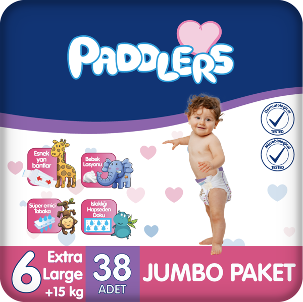 Paddlers Bebek Bezi 6 Numara X-Large 38 Adet (15+Kg) Jumbo Paket - Image 1