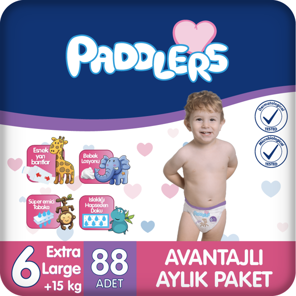 Paddlers Bebek Bezi 6 Numara X-Large 88 Adet (15+ Kg) Aylık Paket - Image 1