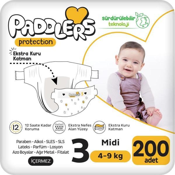 Paddlers Protection Bebek Bezi 3 Numara Midi 200 Adet (4-9 Kg) Ekstra Jumbo Set - Image 1