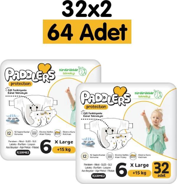 Paddlers Protection Bebek Bezi 6 Numara X-Large 64 Adet (15+Kg) 2'li Jumbo Set - Image 1