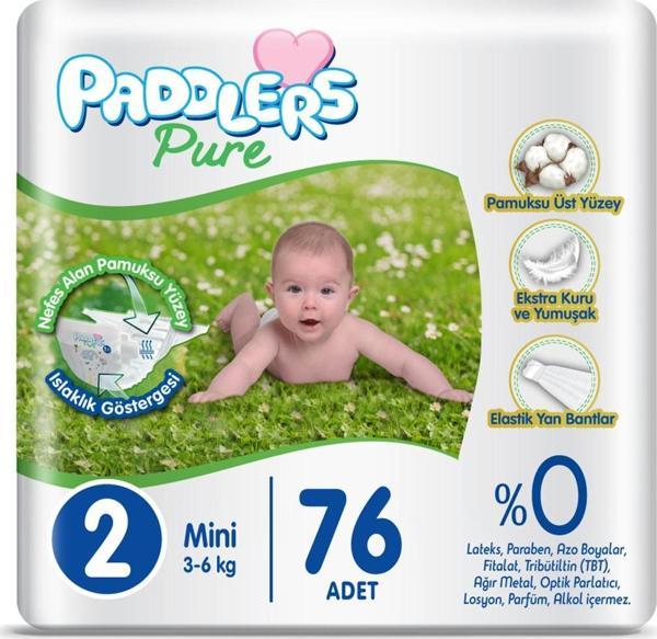 Paddlers Pure Bebek Bezi 2 Numara Mini 76 Adet (3-6 Kg) Jumbo Paket - Image 1