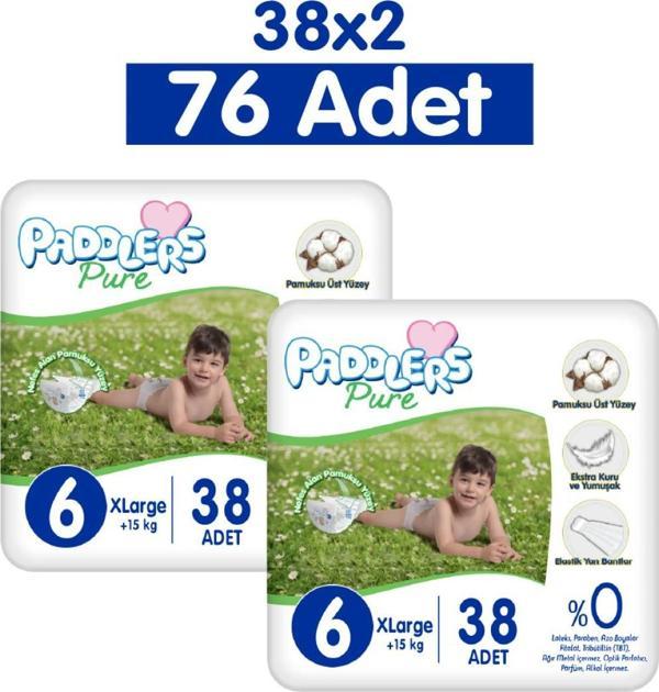 Paddlers Pure Bebek Bezi 6 Numara X-Large 76 Adet 2'li Jumbo Set - Image 1