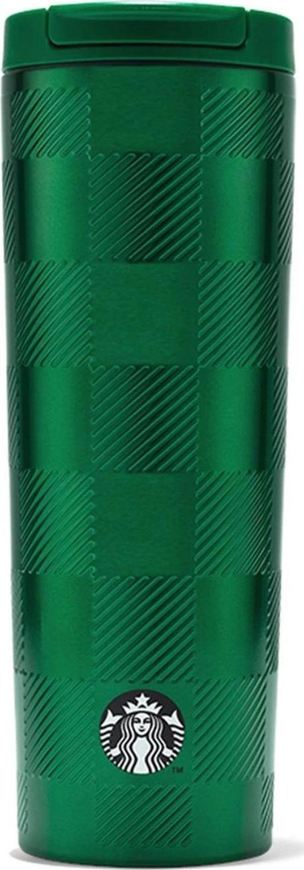 Starbucks Ekose Tasarımlı Paslanmaz Çelik Termos - Koyu Yeşil - 473 ml - Tumbler - Image 1
