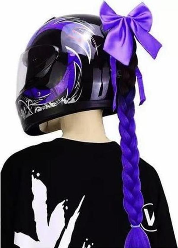 Tex Kask Süsü 5 Motosiklet Bisiklet Ve Kayak Kask Süsü Kalın Örgü At Kuyruğu Saç Mavi - Image 1