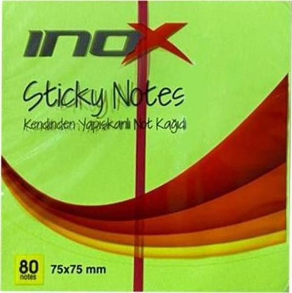 İnox 75X75 Yapışkanlı Not Kağıdı Fosforlu Yeşil 80 Yp. - Image 1