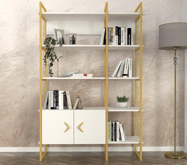 Dekorister Santana Kitaplık Beyaz - Gold - Image 1