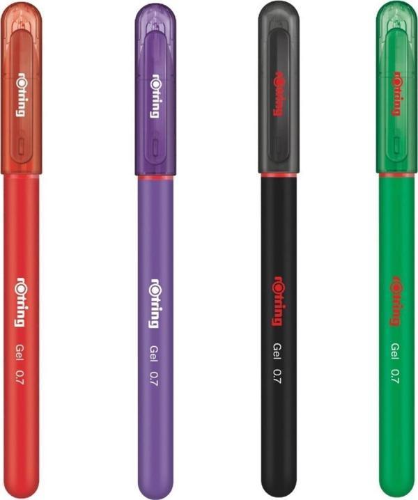 Rotring Jel Mürekkepli Tükenmez Kalem Kırmızı-Mor-Siyah-Yeşil - Image 1