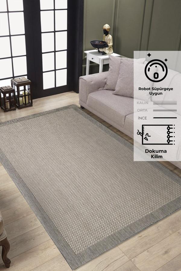 Konfor Sisalux 3091 Bej Jüt Tabanlı Modern Dokuma Kilim Sisal Hasır Halı - Image 1