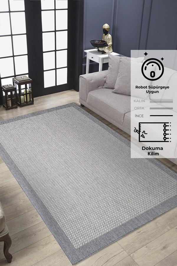 Konfor Sisalux 3092 Gri Jüt Tabanlı Modern Dokuma Kilim Sisal Hasır Halı - Image 1