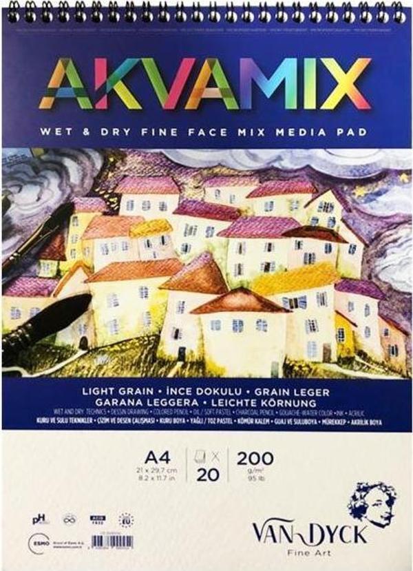 Van Dyck Akvamix Wet & Dry A4 Üstten Spiralli Microperforeli Çok Amaçlı Blok 200 Gr. 20 Yp. - Image 1